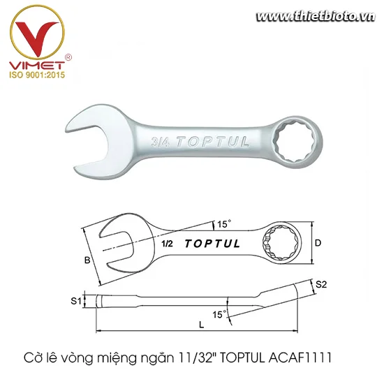 Cờ lê vòng miệng ngắn 11/32" TOPTUL ACAF1111