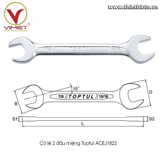 Cờ lê 2 đầu miệng Toptul ACEJ1822