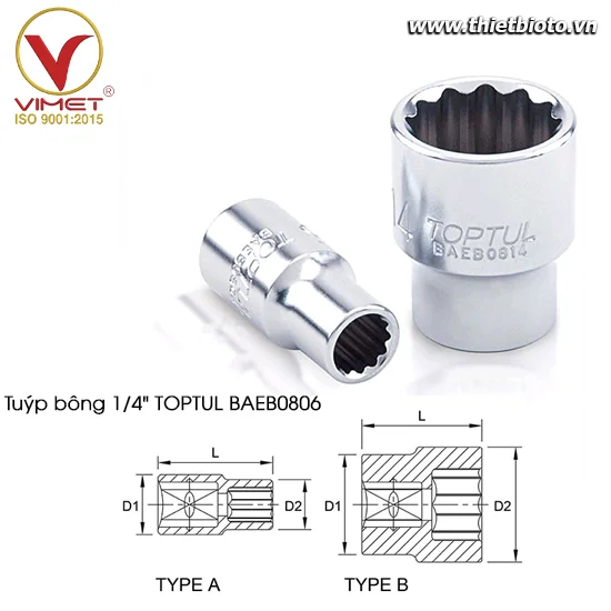 Tuýp bông 1/4" TOPTUL BAEB0806