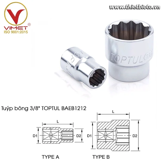Tuýp bông 3/8" TOPTUL BAEB1212