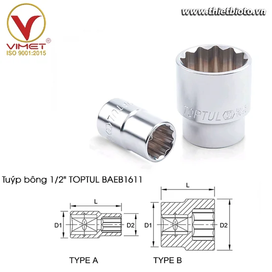 Tuýp bông 1/2" TOPTUL BAEB1611