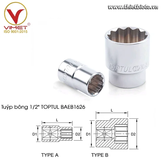 Tuýp bông 1/2" TOPTUL BAEB1626