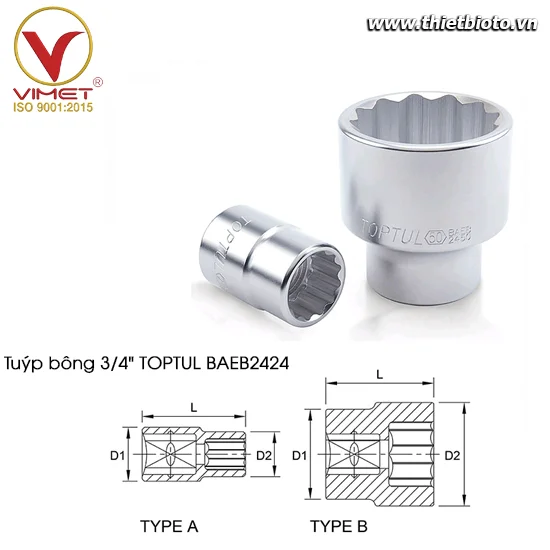 Tuýp bông 3/4" TOPTUL BAEB2424
