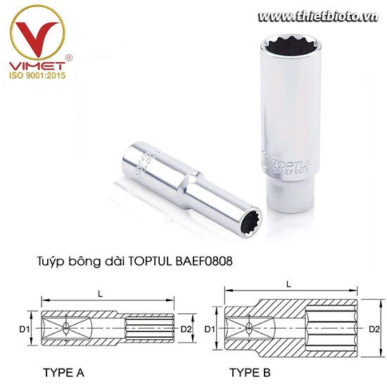 Tuýp bông dài 1/4" TOPTUL BAEF0808