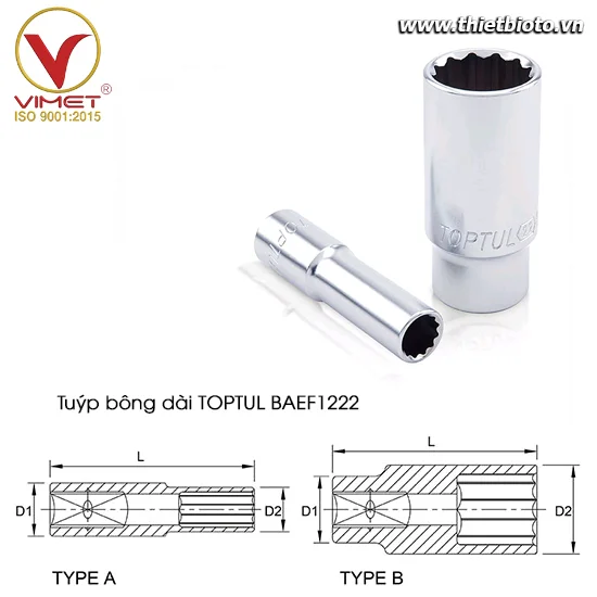 Tuýp bông dài 3/8" TOPTUL BAEF1222