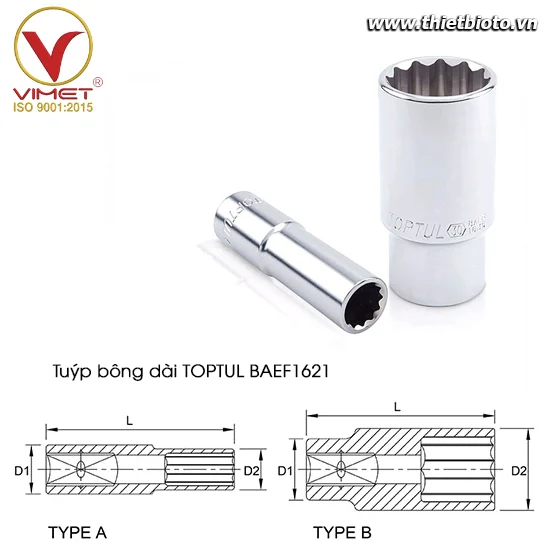 Tuýp bông dài 1/2" TOPTUL BAEF1621