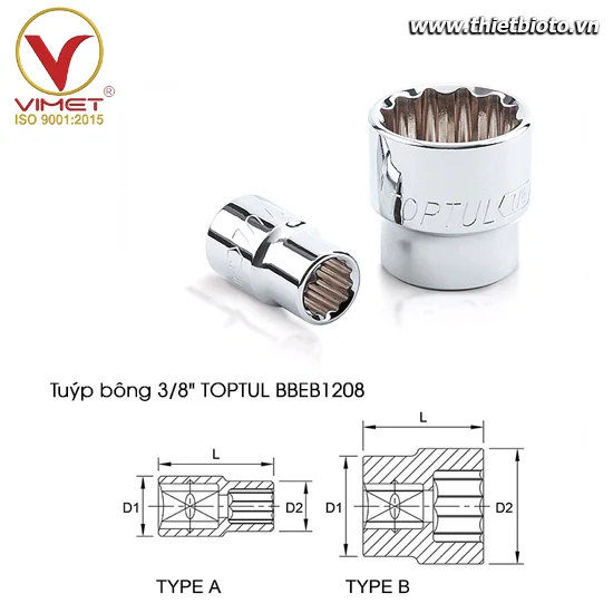 Tuýp bông 3/8" TOPTUL BBEB1208
