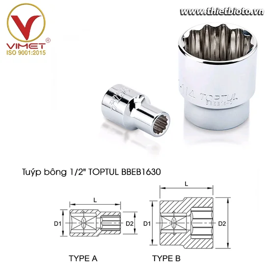 Tuýp bông 1/2" TOPTUL BBEB1630