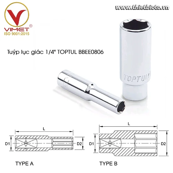 Tuýp lục giác dài 1/4" TOPTUL BBEE0806