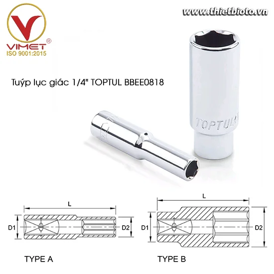 Tuýp lục giác dài 1/4" TOPTUL BBEE0818