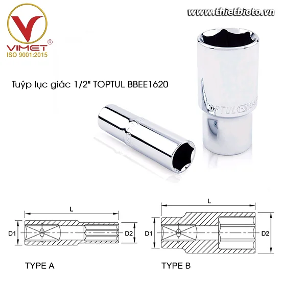 Tuýp lục giác dài 1/2" TOPTUL BBEE1620