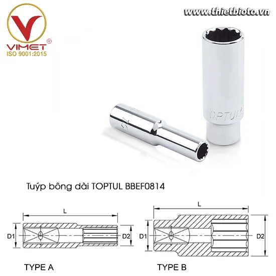 Tuýp bông dài 1/4" TOPTUL BBEF0814