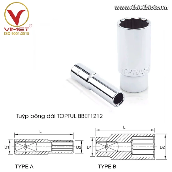 Tuýp bông dài 3/8" TOPTUL BBEF1212