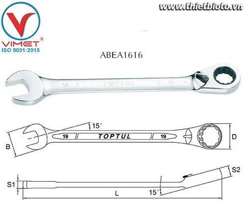 Cờ lê đầu vòng miệng Toptul ABEA1616