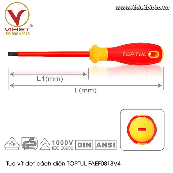 Tua vít dẹt cách điện TOPTUL FAEF0818V4