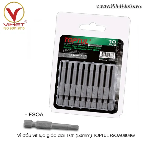 Vỉ đầu vít lục giác dài 1/4" (50mm) TOPTUL FSOA0804G