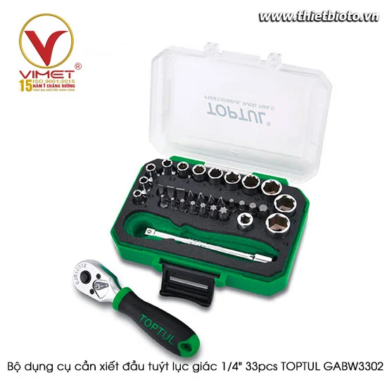 Bộ dụng cụ cần xiết đầu tuýp lục giác 1/4" 33pcs TOPTUL GABW3302