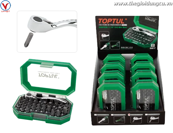 Bộ cần siết và mũi vít 1/4" 8 bộ Toptul GACW3503S