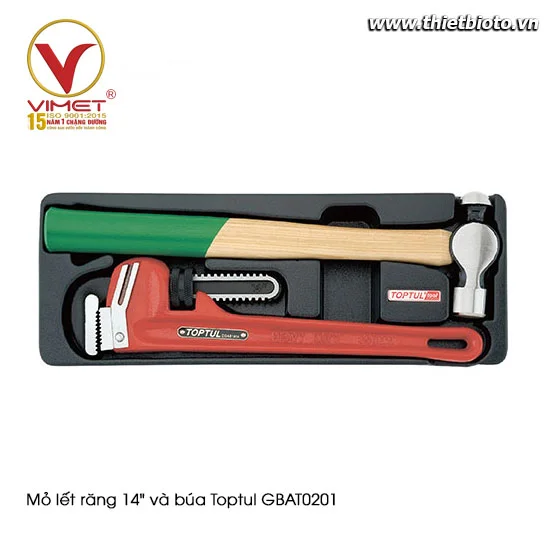 Mỏ lết răng 14" và búa Toptul GBAT0201