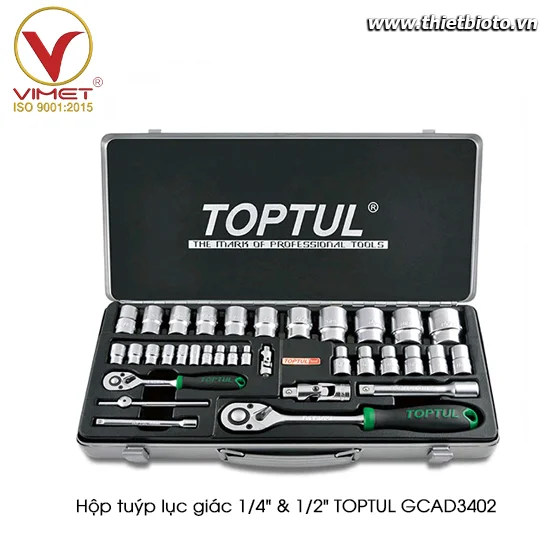 Hộp đầu tuýp 1/4" & 1/2" 34 chi tiết TOPTUL GCAD3402
