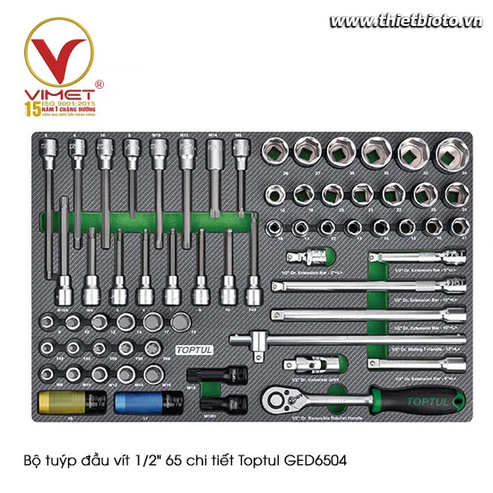 Khay tuýp đầu vít 1/2" 65 chi tiết TOPTUL GED6504