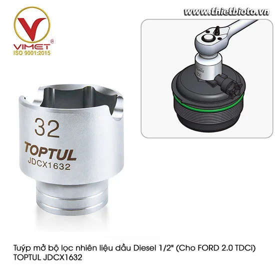 Tuýp mở bộ lọc nhiên liệu dầu Diesel 1/2" (Cho FORD 2.0 TDCi) TOPTUL JDCX1632