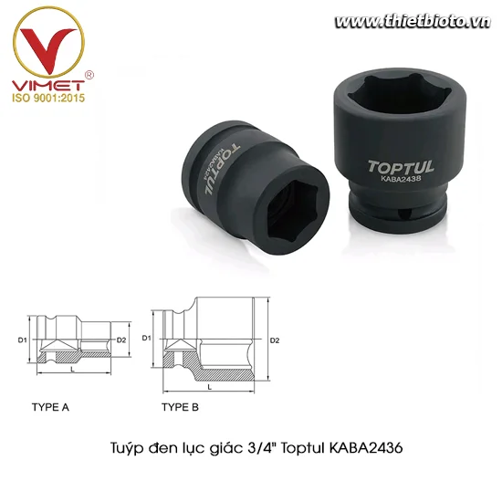 Tuýp đen lục giác 3/4" TOPTUL KABA2436