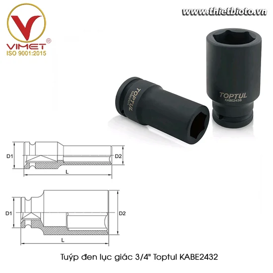Tuýp đen lục giác 3/4" TOPTUL KABE2432