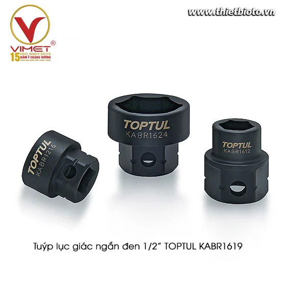 Đầu tuýp đen lục giác ngắn 1/2" 12.5mm sq. TOPTUL KABR1619