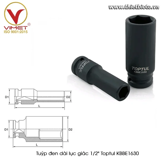 Tuýp đen dài lục giác 1/2" TOPTUL KBBE1630